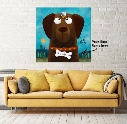 Chocolate Labrador & Bumble Bee - Personalised Pooch Art Canvas